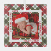 Baby's First Christmas Foto Kariert Ornament Aus Glas (Vorderseite)