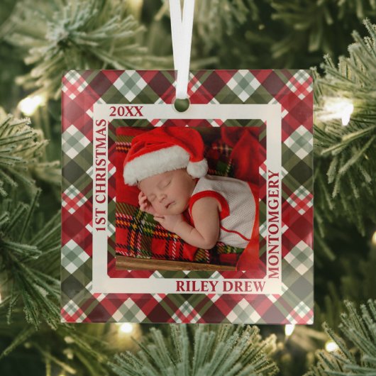 Baby's First Christmas Foto Kariert Ornament Aus Glas (Insitu)