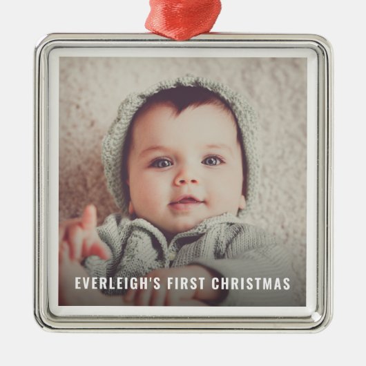 Baby's First Christmas Foto Keepake Ornament Aus Metall (Vorne)