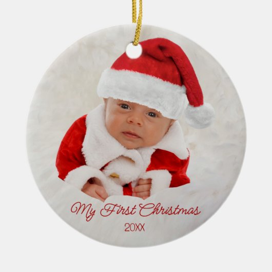 Baby's First Christmas Foto Keramik Ornament (Vorne)
