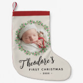 Baby's First Christmas Foto Kranz Name Keepake Kleiner Weihnachtsstrumpf (Vorderseite)