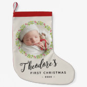 Baby's First Christmas Foto Kranz Name Keepake Kleiner Weihnachtsstrumpf (Vorderseite)