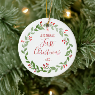 Baby's First Christmas Foto-Kranz Rot Keramik Ornament
