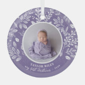 Baby's First Christmas Foto Lavender Ornament Aus Glas (Vorderseite)