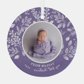 Baby's First Christmas Foto Lavender Ornament Aus Glas (Rückseite)