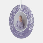 Baby's First Christmas Foto Lavender Ornament Aus Glas (Vorderseite links)