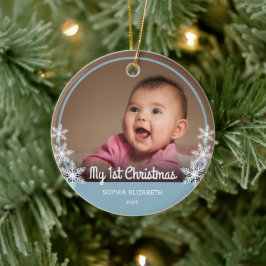 Baby's First Christmas Foto Light Blue Keramik Ornament
