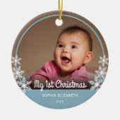 Baby's First Christmas Foto Light Blue Keramik Ornament (Vorne)