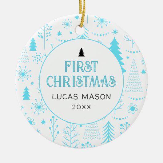 Baby's First Christmas Foto Modern Keramik Ornament (Vorne)