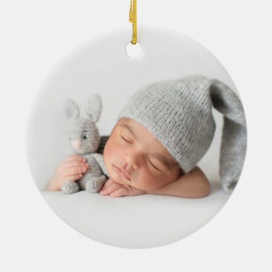 Baby's First Christmas Foto Modern Keramik Ornament (Hinten)