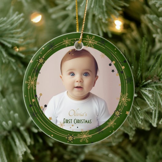 Baby's First Christmas Foto Name Custom Garland Keramik Ornament