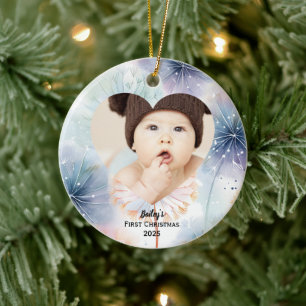 Baby's First Christmas Foto Name Pastel Keramik Ornament