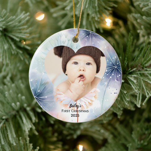 Baby's First Christmas Foto Name Pastel Keramik Ornament (Baum)