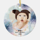 Baby's First Christmas Foto Name Pastel Keramik Ornament (Vorne)