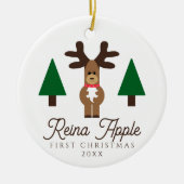 Baby's First Christmas Foto Niedlich Rentier Keramik Ornament (Vorne)