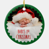 Baby's First Christmas Foto Niedlich Rentier Keramik Ornament (Hinten)