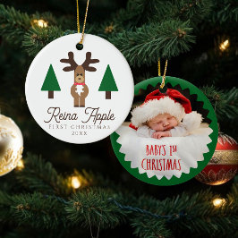 Baby's First Christmas Foto Niedlich Rentier Keramik Ornament