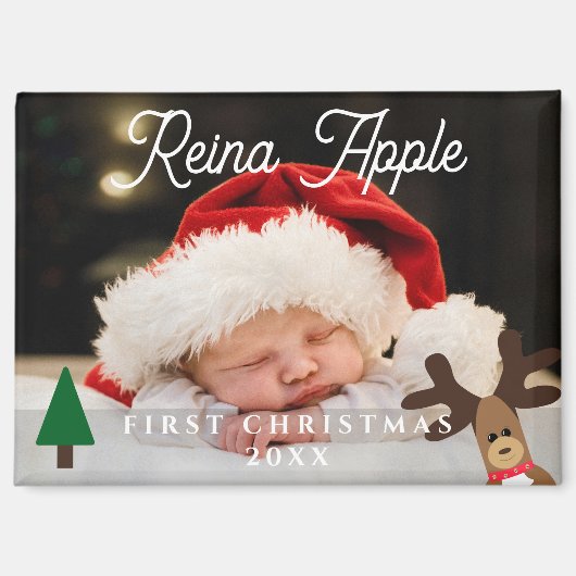 Baby's First Christmas Foto Niedlich Rentier Magne Magnet (Vorderseite)