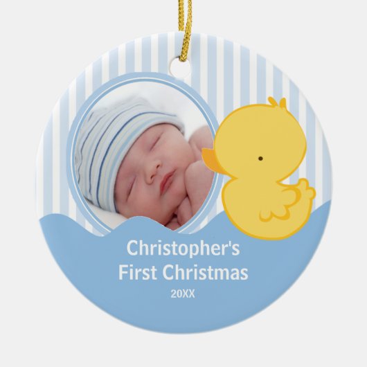Babys First Christmas Foto Ornament Duck Boy (Vorne)
