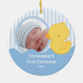 Babys First Christmas Foto Ornament Duck Boy (Hinten)