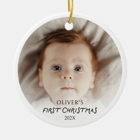 Baby's First Christmas Foto Ornament mit QR Code (Vorne)