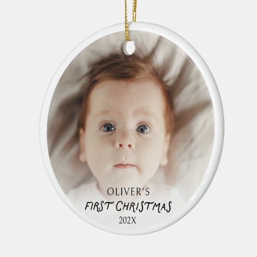 Baby's First Christmas Foto Ornament mit QR Code (Links)