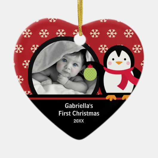 Babys First Christmas Foto Ornament Pinguin (Vorne)