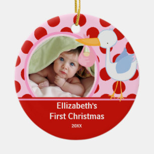 Babys First Christmas Foto Ornament Stork Girl