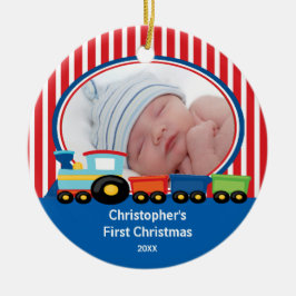 Baby's First Christmas Foto Ornament Train Boy
