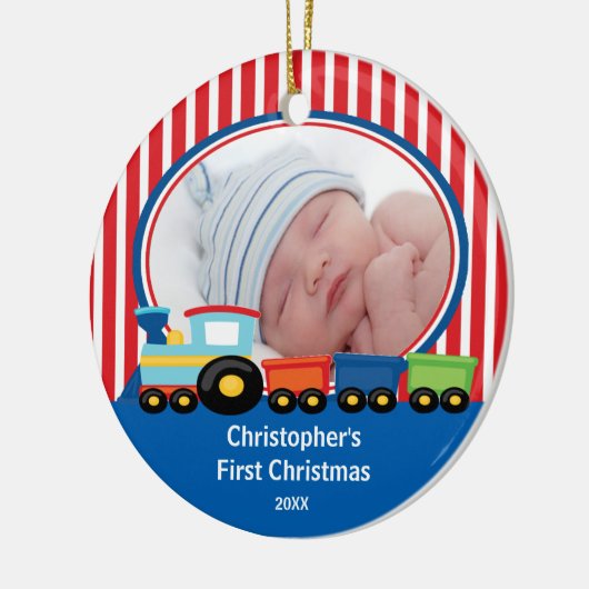 Baby's First Christmas Foto Ornament Train Boy (Links)