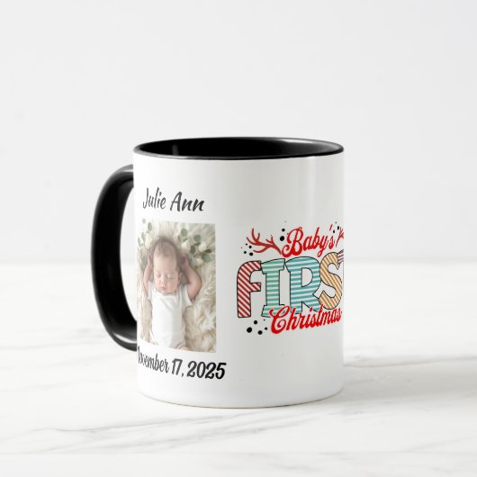 Baby's First Christmas Foto personalize Tasse (Vorderseite Links)