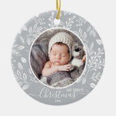 Baby's First Christmas Foto Pewter Keramik Ornament (Vorne)