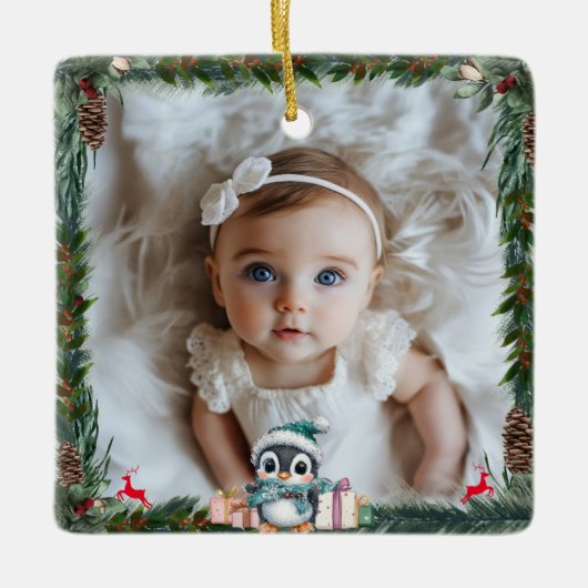 Baby's First Christmas-Foto-Pinguin Keramikornament (Vorderseite)