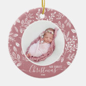 Baby's First Christmas Foto Pink Keramik Ornament (Vorne)
