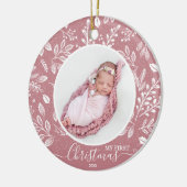 Baby's First Christmas Foto Pink Keramik Ornament (Links)