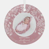 Baby's First Christmas Foto Pink Ornament Aus Glas (Vorderseite)