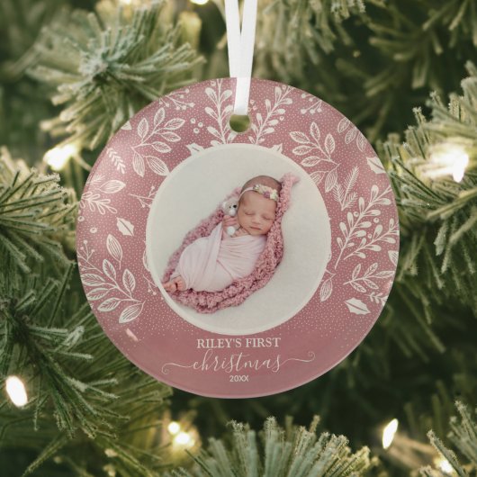 Baby's First Christmas Foto Pink Ornament Aus Glas (InSitu)