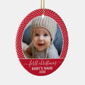 Baby's First Christmas Foto Polka Dot Calligraphie Keramik Ornament (Rechts)