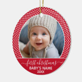 Baby's First Christmas Foto Polka Dot Calligraphie Keramik Ornament (Links)