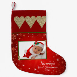 Baby's First Christmas Foto Red Gold Heart Kleiner Weihnachtsstrumpf