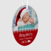 Baby's First Christmas Foto Red Ornament (Vorderseite)