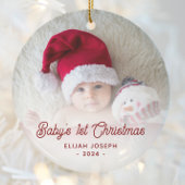 Baby's First Christmas Foto Red Retro Script Keramik Ornament