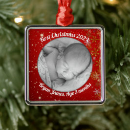 Baby's First Christmas Foto Red Twinkling Stars Ornament Aus Metall