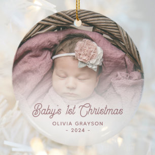 Baby's First Christmas Foto Rose Retro Schrift Keramik Ornament