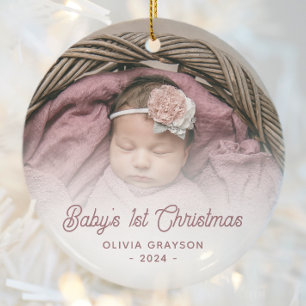 Baby's First Christmas Foto Rose Retro Schrift Keramik Ornament