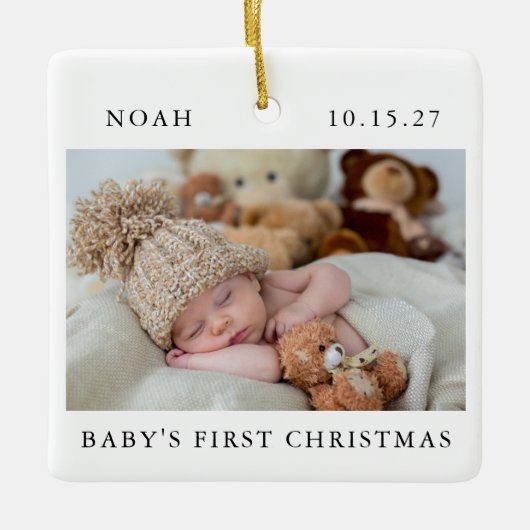 Baby's First Christmas Foto Simple Modern Keramikornament (Vorderseite)