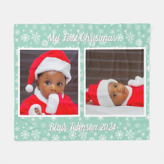 Baby's First Christmas Foto Snowflakes Fleece Bla (Vorderseite (Horizontal))