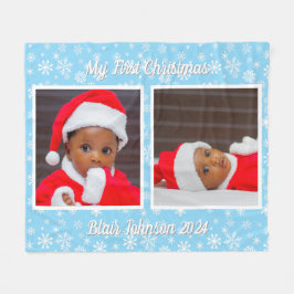 Baby's First Christmas Foto Snowflakes Fleece Bla