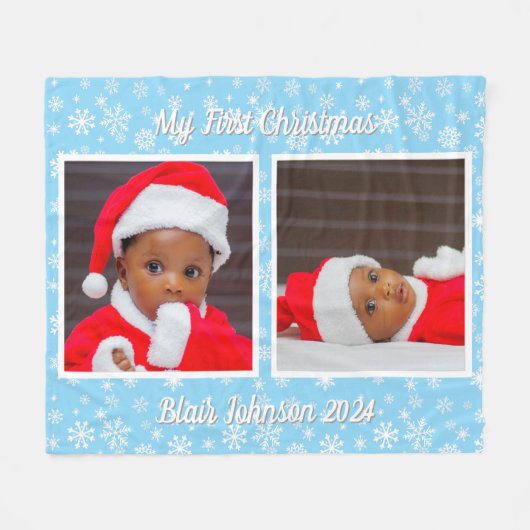 Baby's First Christmas Foto Snowflakes Fleece Bla (Vorderseite (Horizontal))
