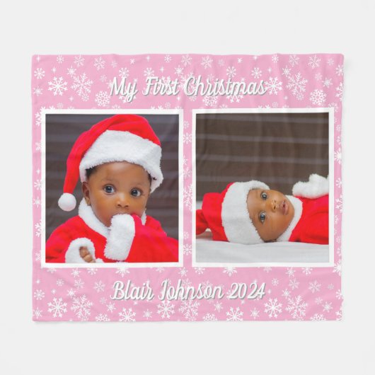 Baby's First Christmas Foto Snowflakes Fleece Bla (Vorderseite (Horizontal))